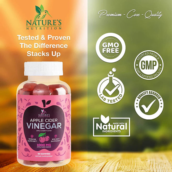Vegan Apple Cider Vinegar Gummies | Max Strength 1000mg | Gelatin-Free, Vegan, Non-GMO, Made with Beet Root & Vitamin B12 for Energy - Supports Digestion, Detox and Cleanse Support