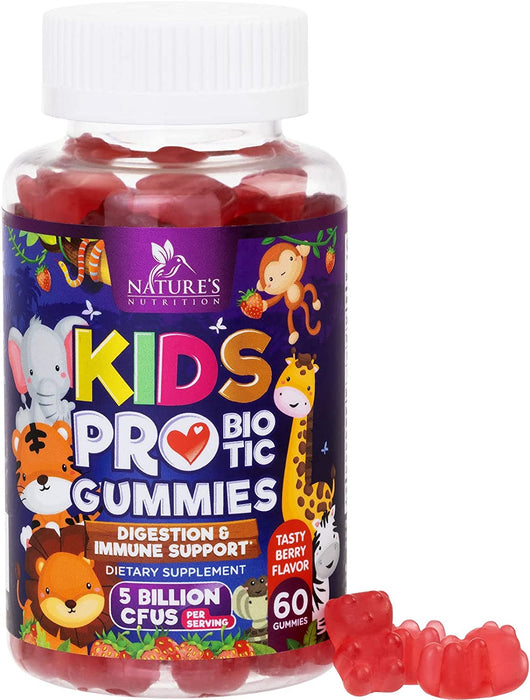 Probiotics for Kids - Chewable Digestive Health and Immune Support Supplement - Gluten-Free, Non-GMO Strawberry Flavored Daily Probiotics Gummy for Children with Lactobacillus Acidophilus