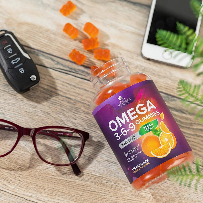 Omega 3 6 9 Vegan Gummies - Triple Strength Omega 3 Supplement Essential Oil Gummy - Omega 369 Heart Support and Brain Support for Women, Men & Pregnant Women, Non-GMO, Orange Flavor