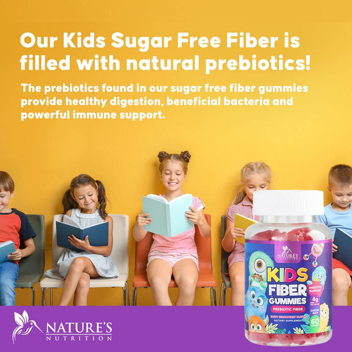Kids Fiber Gummy Bears Supplement - Daily Prebiotic Fiber for Kids, Supports Regularity, Digestive Health & Immune Support, Nature's Plant Based Chicory Root Vitamins, Vegan, Berry Flavor