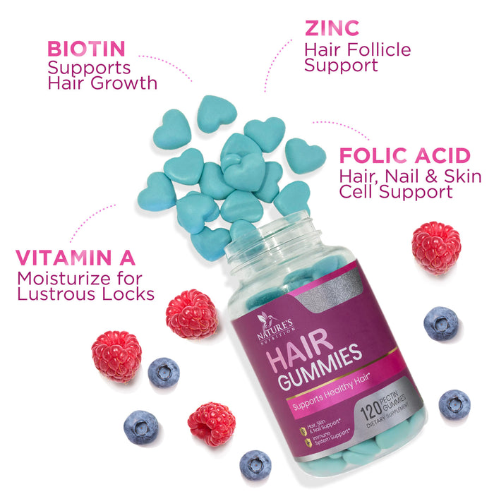 Hair Gummy Vitamins with Biotin 5000 mcg, Vitamin E & C