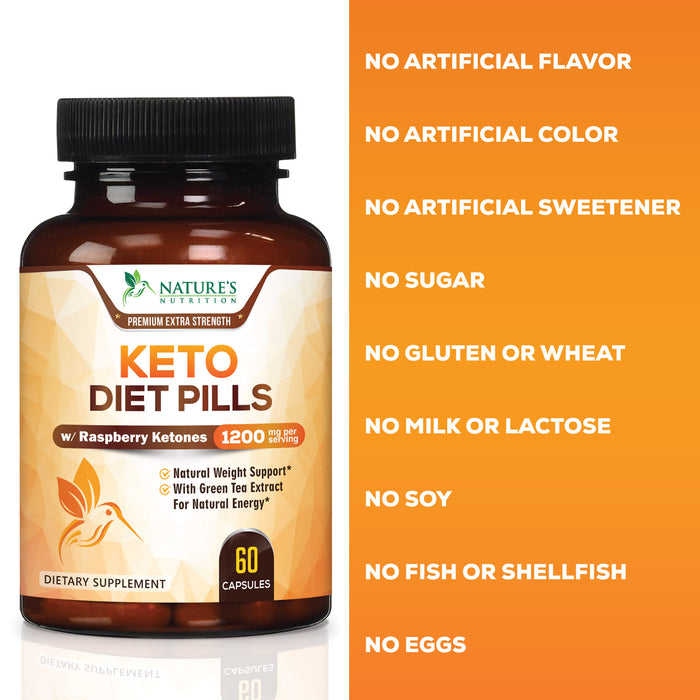 Keto Diet 1200mg Capsules Advanced Support - with Ketosis Use Fat for Energy & Focus - Made with Raspberry Ketones, Apple Cider Vinegar, African Mango - for Women & Men