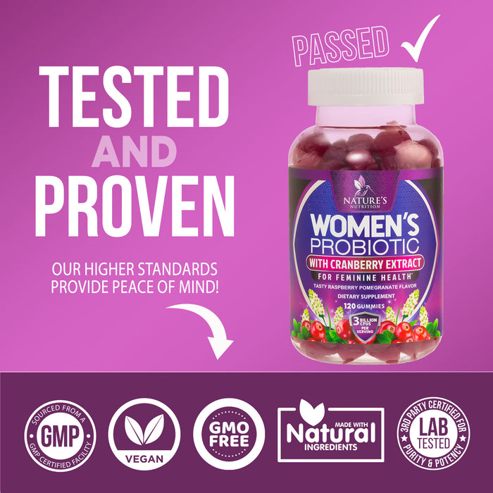 Formulated Probiotics for Women Gummy w/ pH Support - Womens Probiotic for Digestive Health, Vaginal, Urinary & Immune Support, 3 Billion CFU w/ Cranberry, Womens Probiotic Supplement